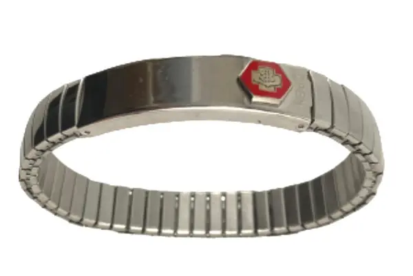 Medical ID Bracelet Men's One Size Silver Red Hexagon Caduceus Diabetes