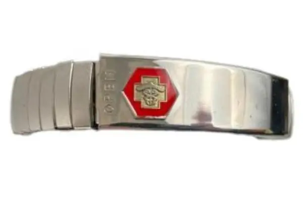 Medical ID Bracelet Men's One Size Silver Red Hexagon Caduceus Diabetes