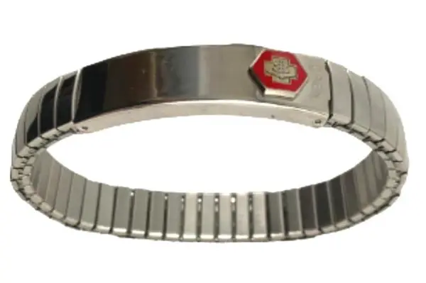 Medical ID Bracelet Men's One Size Silver Red Hexagon Caduceus Diabetes