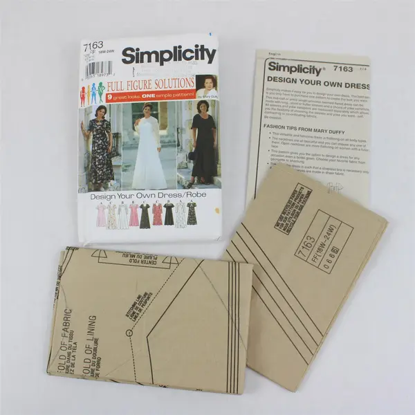 Simplicity 7163 Womens Dress Sewing Pattern FF 18W-24W Uncut