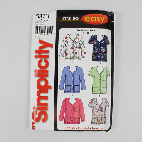 2003 Simplicity Pattern 5373 Women's Scrubs Tops Size A 8-18 UNCUT