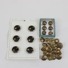 Lot of 32 Gold-Tone & Black Buttons Mixed Sewing Craft Replacement