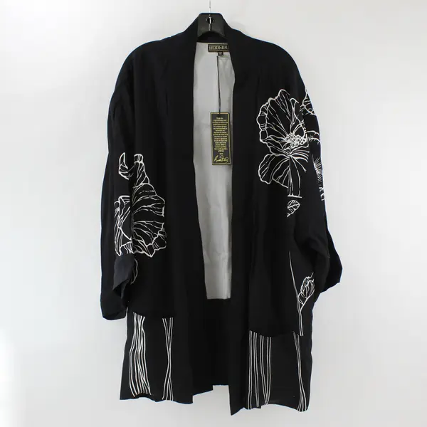 HEIDI DAUS Women's 1X Black White Floral Open Front Cardigan Topper