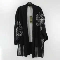 HEIDI DAUS Women's 1X Black White Floral Open Front Cardigan Topper
