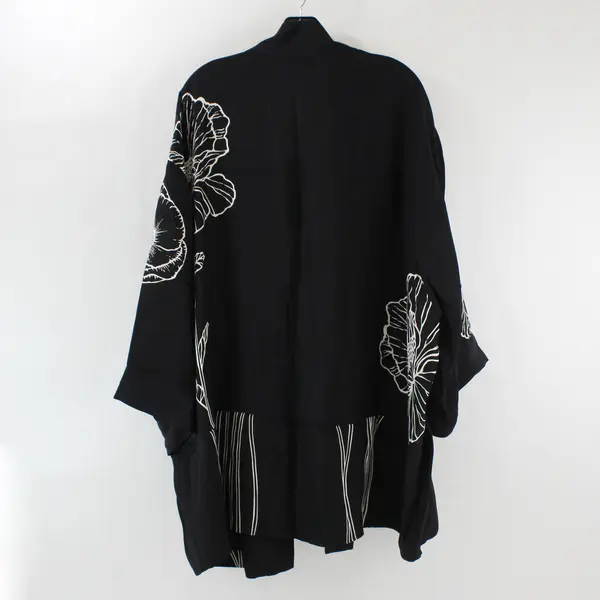 HEIDI DAUS Women's 1X Black White Floral Open Front Cardigan Topper