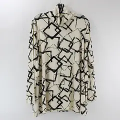 WynneLayers Turtleneck Blouse Top Creme With Black Abstract Square Design 2X