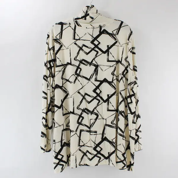 WynneLayers Turtleneck Blouse Top Creme With Black Abstract Square Design 2X
