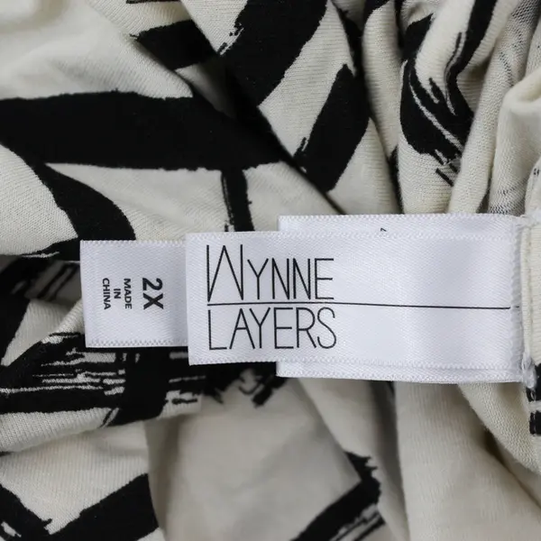 WynneLayers Turtleneck Blouse Top Creme With Black Abstract Square Design 2X