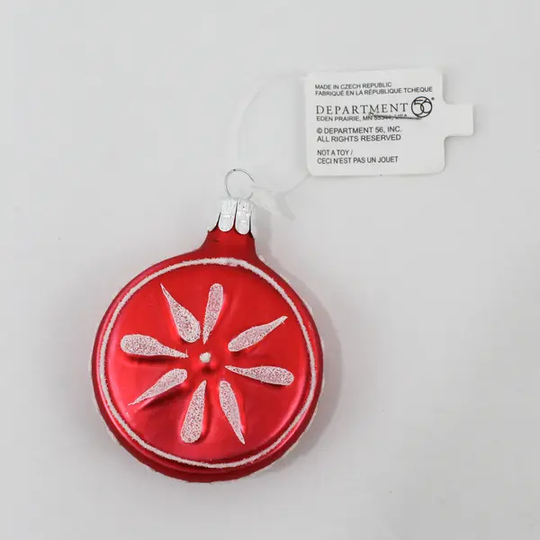 Lot of 2 Dept 56 Red Christmas Round Ornaments With White Snowflakes 