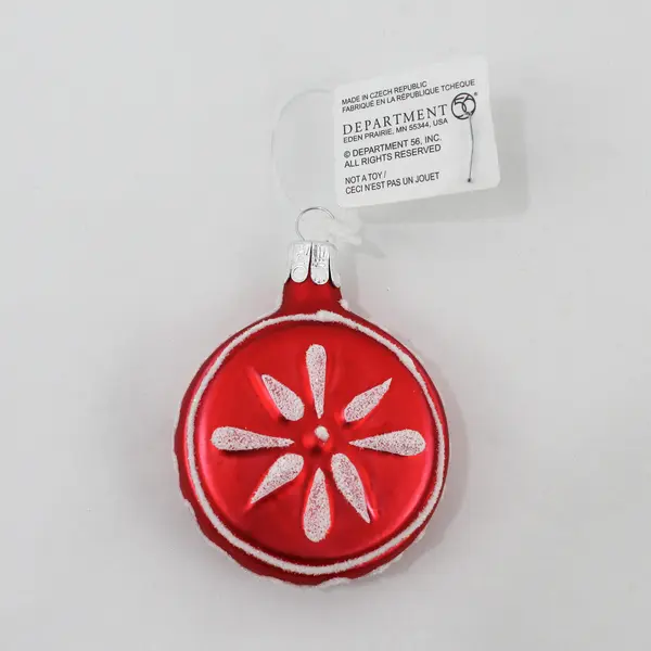 Lot of 2 Dept 56 Red Christmas Round Ornaments With White Snowflakes 