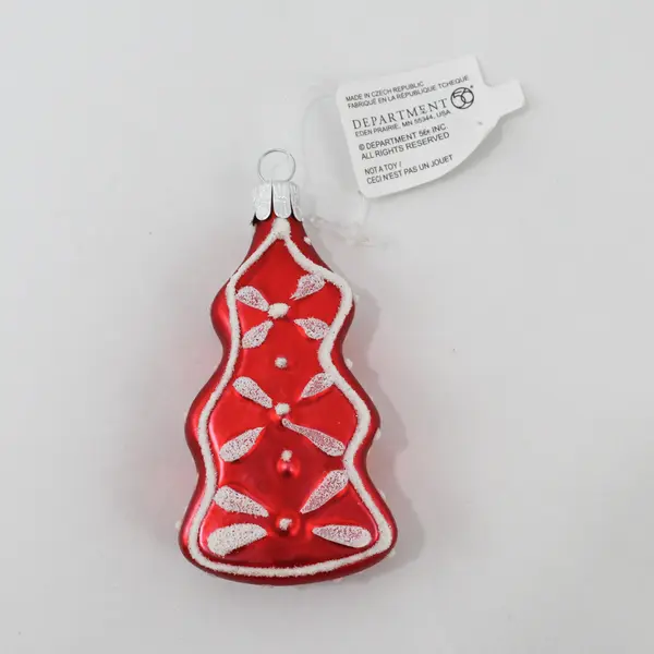 Lot of 2 Dept 56 Red Christmas Tree Style Ornaments With White Snowflakes 