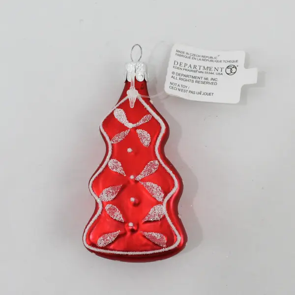 Lot of 2 Dept 56 Red Christmas Tree Style Ornaments With White Snowflakes 