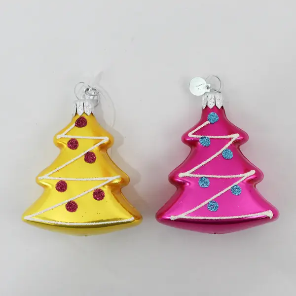 Lot of 2 Department 56 Christmas Tree Style Ornaments 1 Yellow 1 Pink 