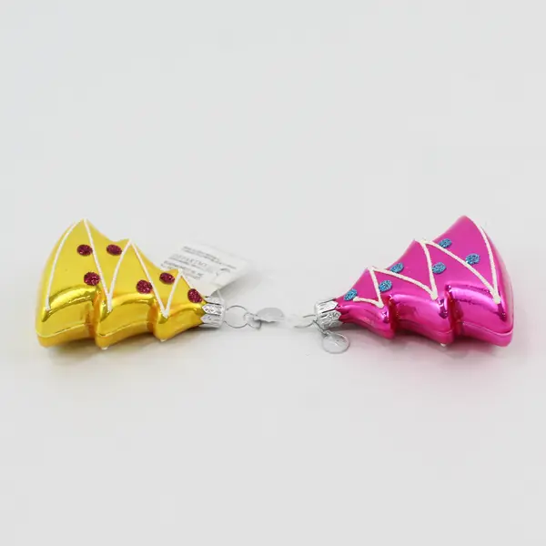 Lot of 2 Department 56 Christmas Tree Style Ornaments 1 Yellow 1 Pink 