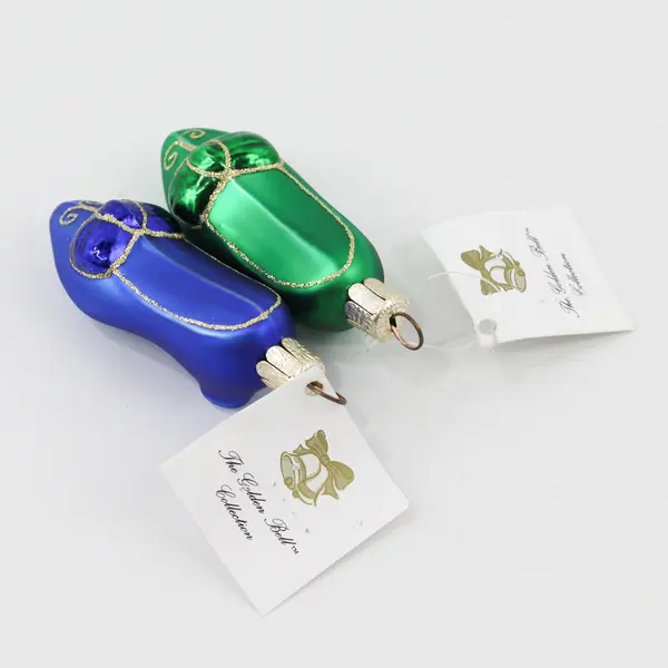 Lot of 2 Golden Bell Collection Mouth-Blown 4" Cinderella Shoe Glass Ornaments 