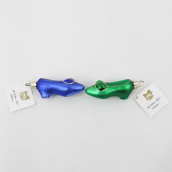 Lot of 2 Golden Bell Collection Mouth-Blown 4" Cinderella Shoe Glass Ornaments 