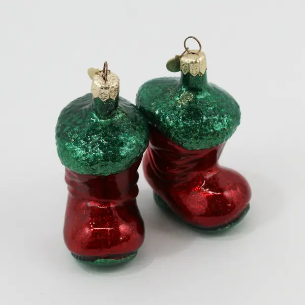 Lot of 2 Dept 56 Blown Glass Red Green Santa Boot Ornaments 3.5" Tall Good
