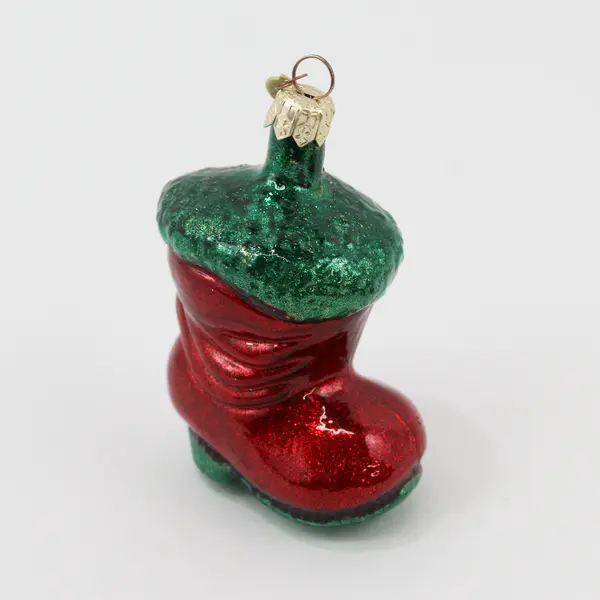 Lot of 2 Dept 56 Blown Glass Red Green Santa Boot Ornaments 3.5" Tall Good