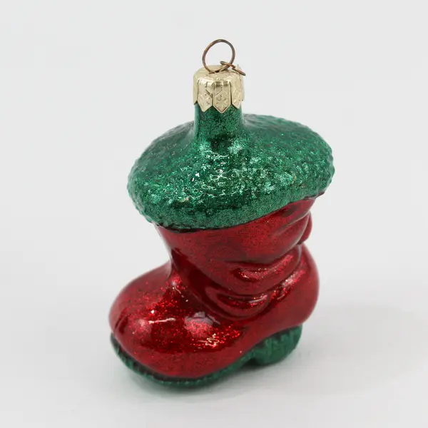 Lot of 2 Dept 56 Blown Glass Red Green Santa Boot Ornaments 3.5" Tall Good