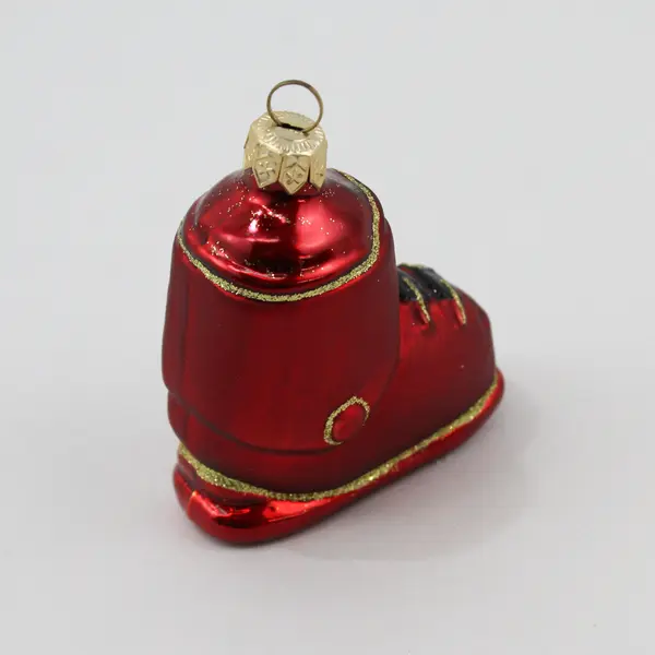 Vintage Red Gold & Black Ski Boot Glass Ornament Good Condition 3.5" Tall