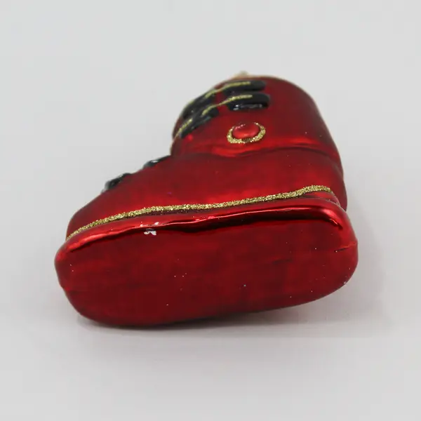 Vintage Red Gold & Black Ski Boot Glass Ornament Good Condition 3.5" Tall