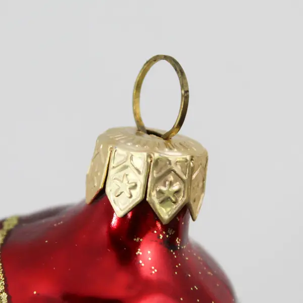Vintage Red Gold & Black Ski Boot Glass Ornament Good Condition 3.5" Tall
