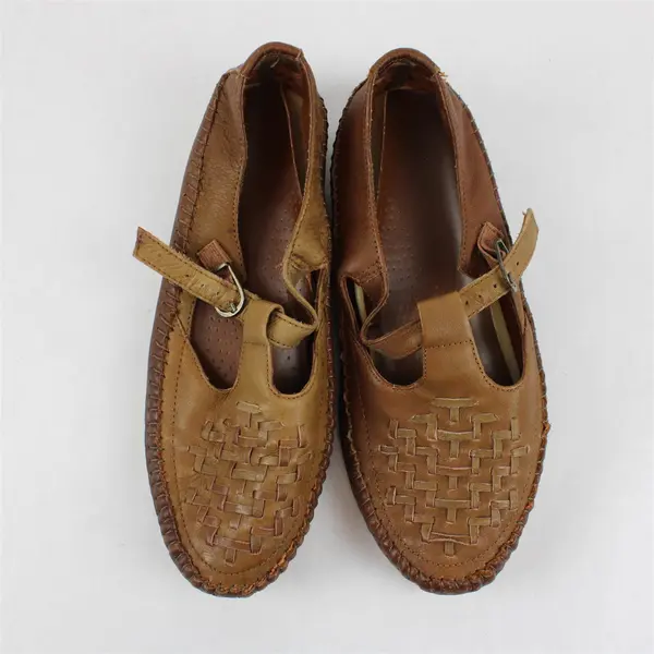 Walkables Womens Brown Woven Leather Mary Jane Comfort Flats Size 8