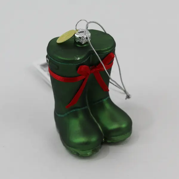 Lot of 2 Seasons of Cannon Falls Blown Glass Green Rain Boots Ornaments VG