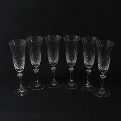 Lot Of 6 Oneida Matching Unknown Pattern Clear Glass Champagne Flutes 8.5" Tall