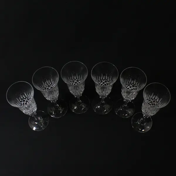 Lot Of 6 Oneida Matching Unknown Pattern Clear Glass Champagne Flutes 8.5" Tall