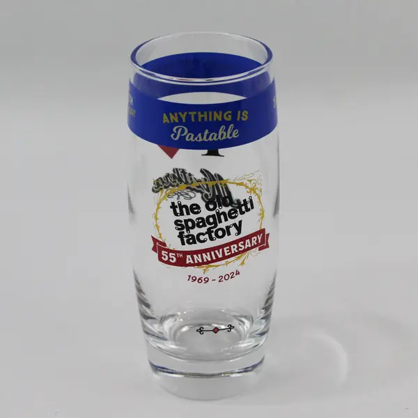 The Old Spaghetti Factory 55th Anniversary Tumbler Drinking Glass 6.75" Tall