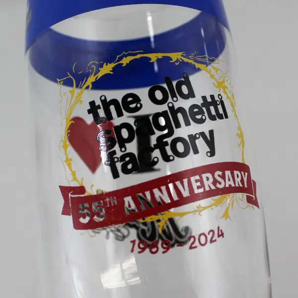 The Old Spaghetti Factory 55th Anniversary Tumbler Drinking Glass 6.75" Tall