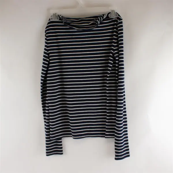 Lands' End Navy and White Striped Mock Funnel Neck Sweater Women's XS 2-4