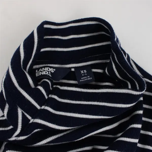 Lands' End Navy and White Striped Mock Funnel Neck Sweater Women's XS 2-4