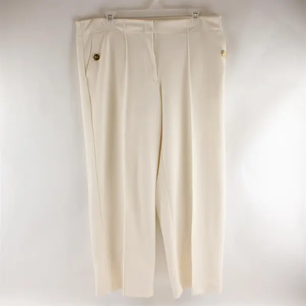 Anne Klein Off-White Cropped Pants Gold Button Details Women's 10