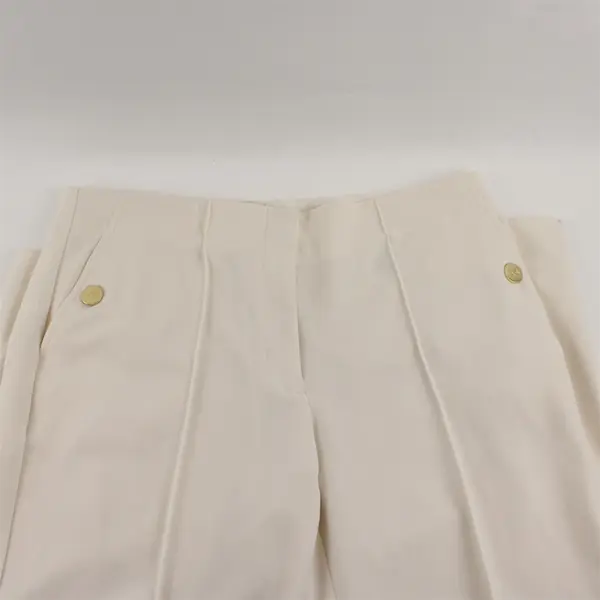 Anne Klein Off-White Cropped Pants Gold Button Details Women's 10