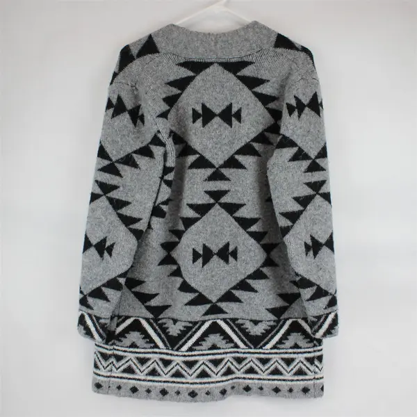 FRYE Women's M Gray & Black Southwestern Aztec Open Front Cardigan 