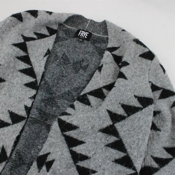 FRYE Women's M Gray & Black Southwestern Aztec Open Front Cardigan 