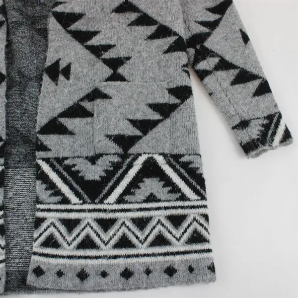 FRYE Women's M Gray & Black Southwestern Aztec Open Front Cardigan 