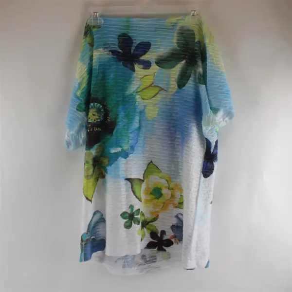 JM Collection Blue and Green Floral Print Bedazzled Top Women's XL
