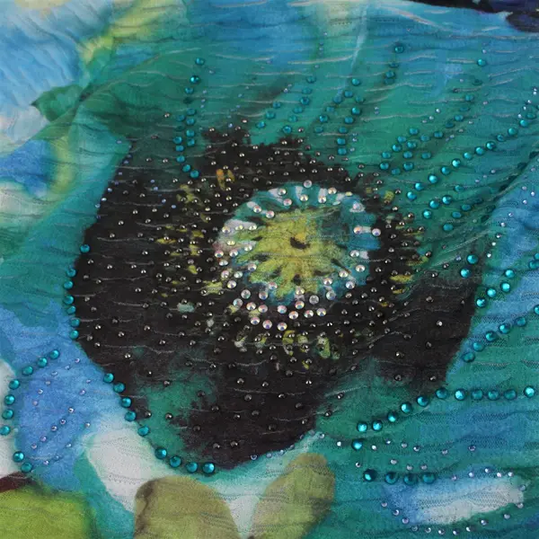 JM Collection Blue and Green Floral Print Bedazzled Top Women's XL