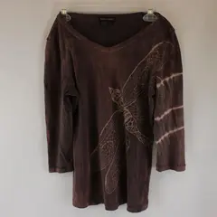 Royal Robbins Brown Dragonfly Print V-Neck Long Sleeve Top Women's S