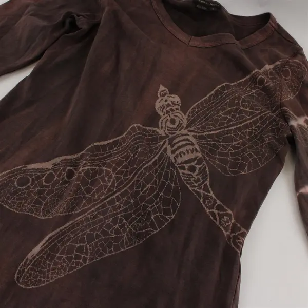 Royal Robbins Brown Dragonfly Print V-Neck Long Sleeve Top Women's S