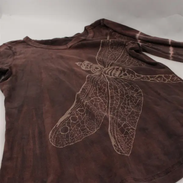 Royal Robbins Brown Dragonfly Print V-Neck Long Sleeve Top Women's S