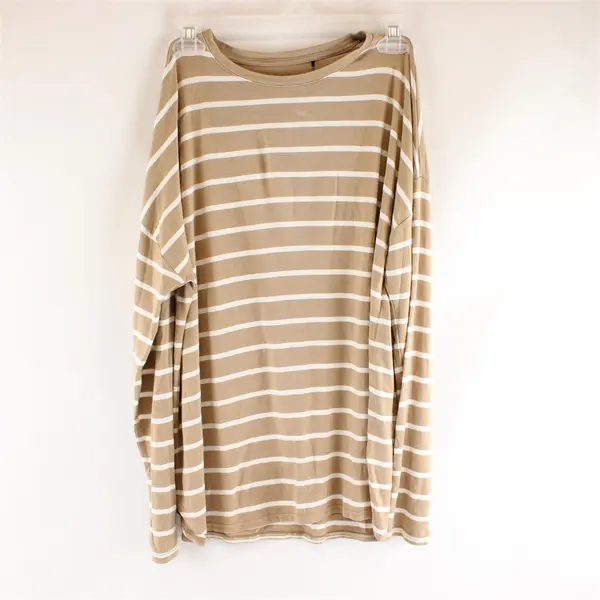 GAP Beige and White Striped Long-Sleeved T-Shirt Women's Small