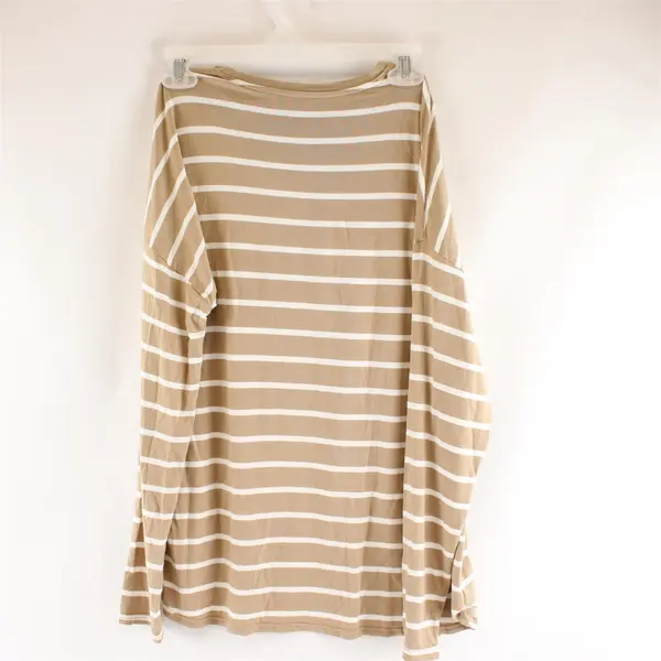 GAP Beige and White Striped Long-Sleeved T-Shirt Women's Small