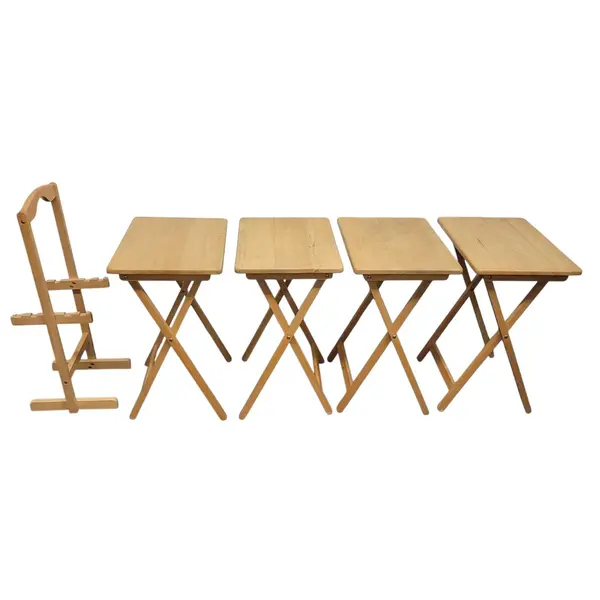 Set of 4 Wooden Folding TV Trays with Matching Storage Rack - Local Pickup Only