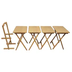 Set of 4 Wooden Folding TV Trays with Matching Storage Rack - Local Pickup Only