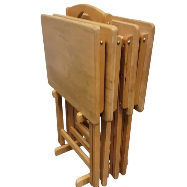 Set of 4 Wooden Folding TV Trays with Matching Storage Rack - Local Pickup Only