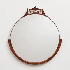 Vintage Asian Pagoda Round Wall Mirror Carved Wood Chinoiserie - Local Pickup